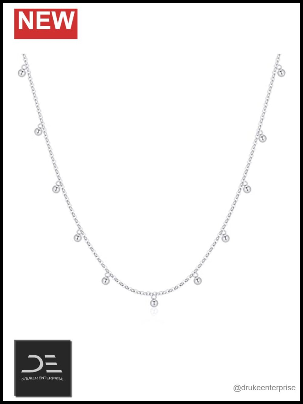 14k Gold Chain with 18k Gold Dangling Beads Necklace, Tiny Ball Choker, 19